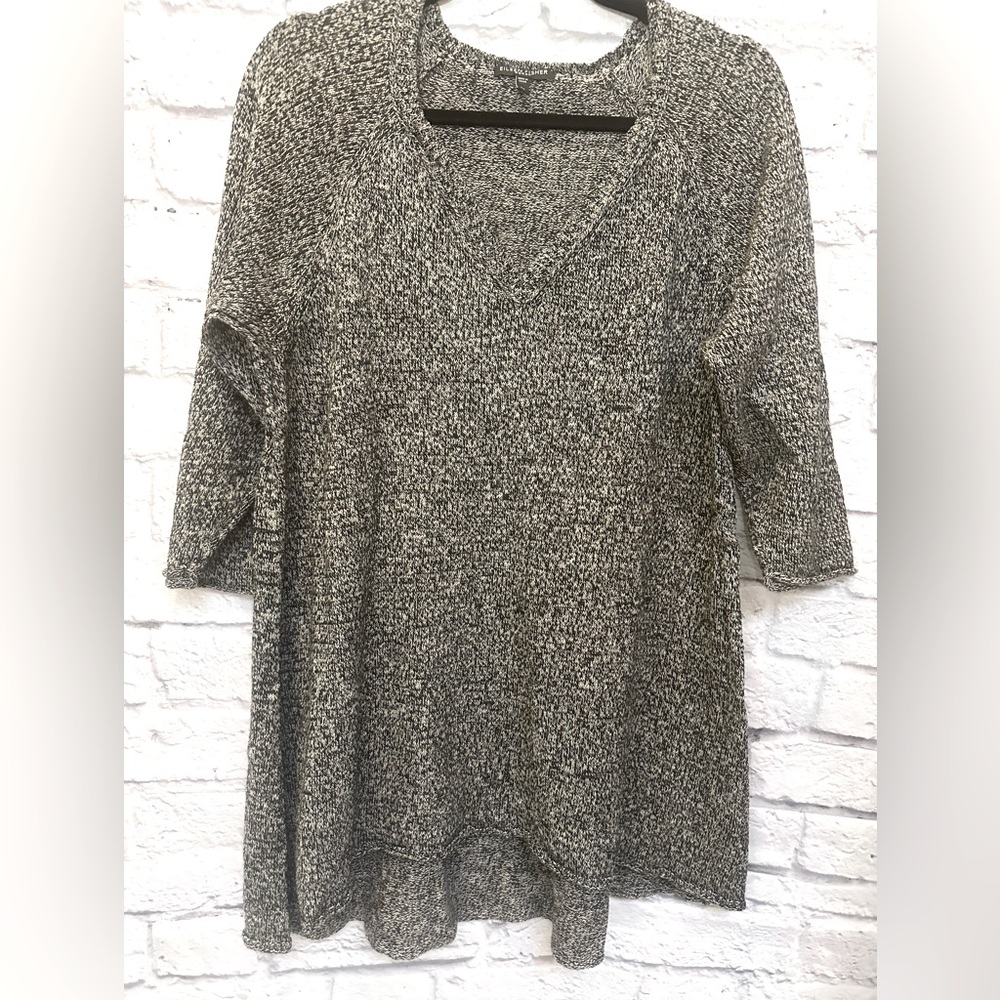 Eileen Fisher black and white “oatmeal” sweater 3/4 length sleeve size 2X